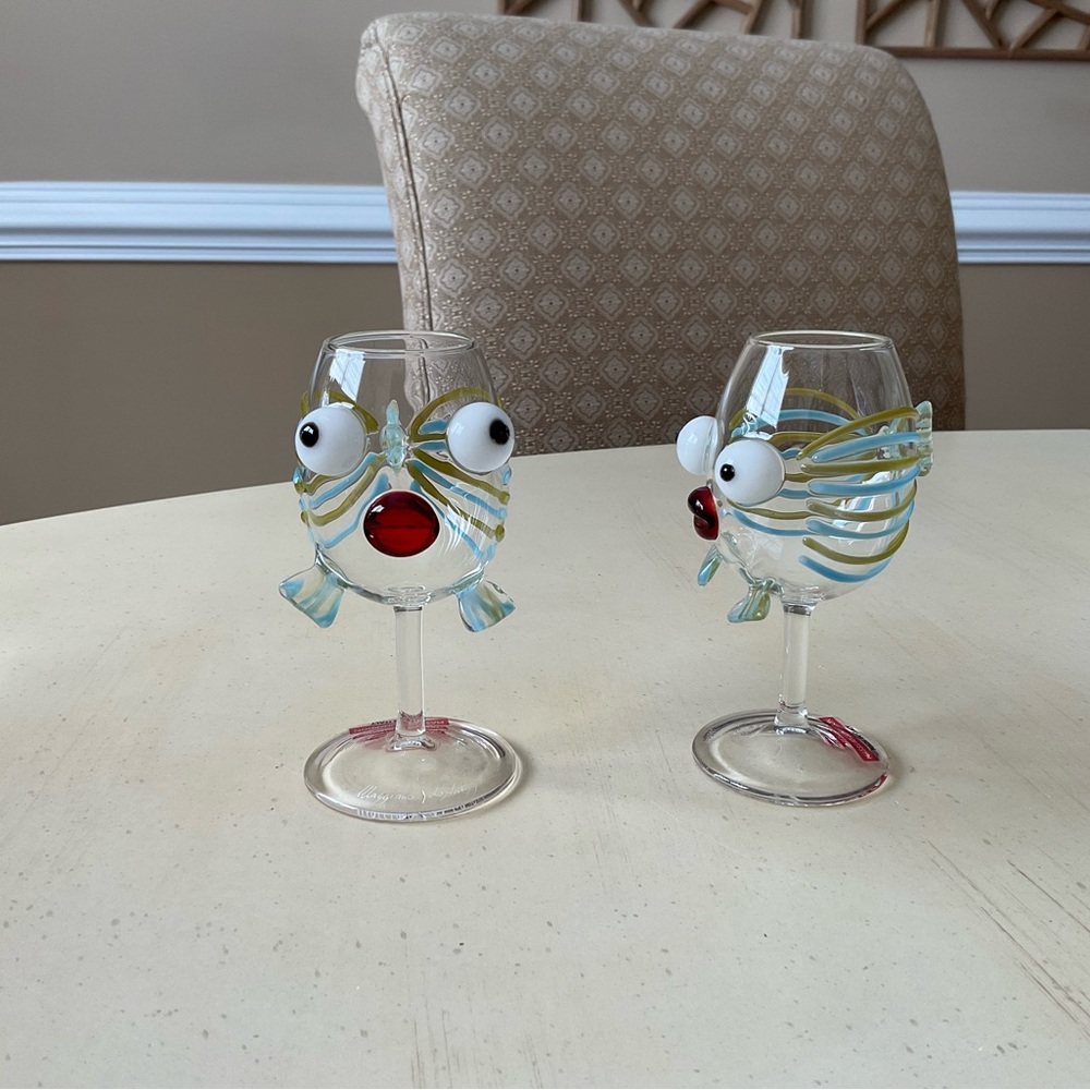NWT Massimo Lunardon Tropical Fish Wine Glasses 🐟